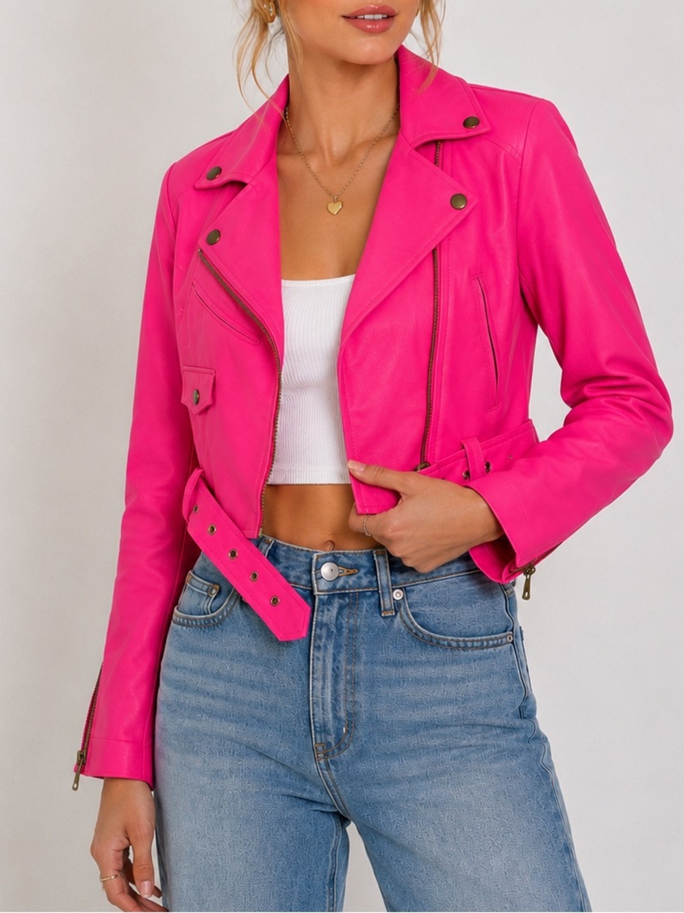 Dolan Hot Pink Fuscia Cropped Moto Jacket XS Barbiecore Biker Coquette